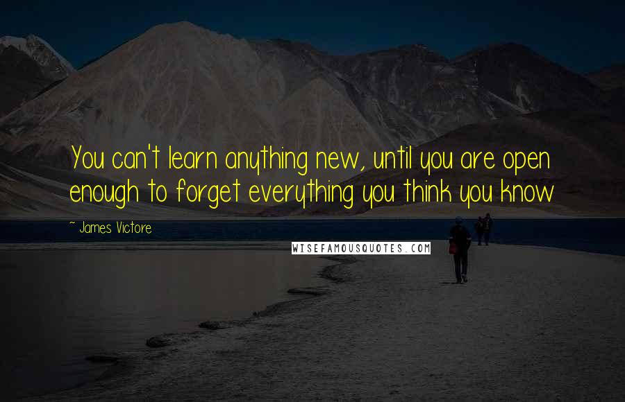 James Victore Quotes: You can't learn anything new, until you are open enough to forget everything you think you know