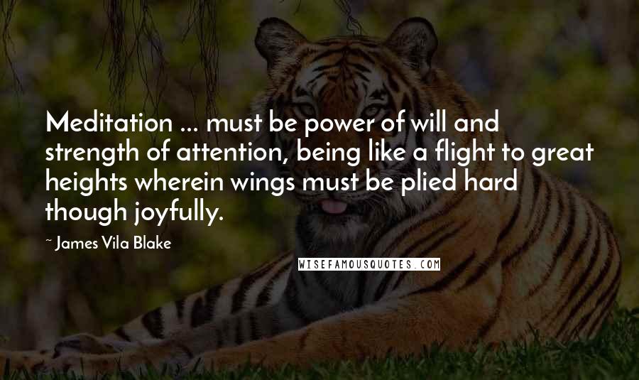 James Vila Blake Quotes: Meditation ... must be power of will and strength of attention, being like a flight to great heights wherein wings must be plied hard though joyfully.