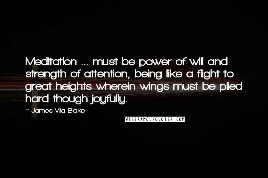 James Vila Blake Quotes: Meditation ... must be power of will and strength of attention, being like a flight to great heights wherein wings must be plied hard though joyfully.