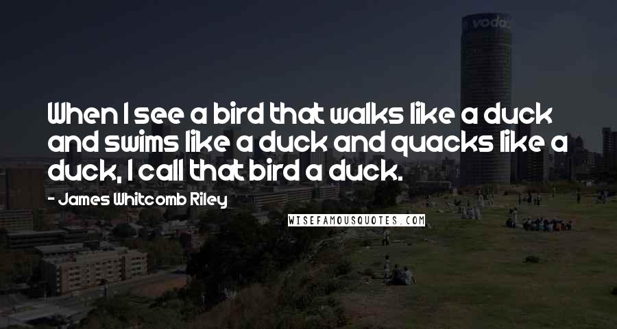 James Whitcomb Riley Quotes: When I see a bird that walks like a duck and swims like a duck and quacks like a duck, I call that bird a duck.