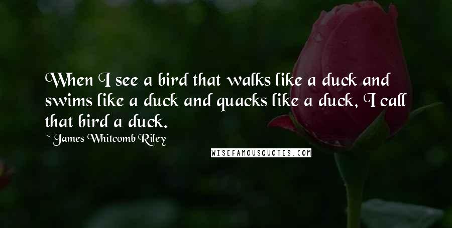 James Whitcomb Riley Quotes: When I see a bird that walks like a duck and swims like a duck and quacks like a duck, I call that bird a duck.