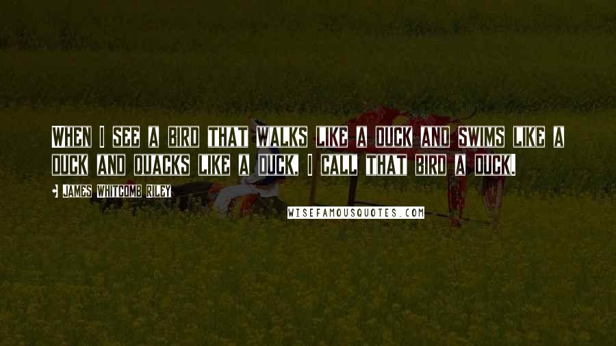 James Whitcomb Riley Quotes: When I see a bird that walks like a duck and swims like a duck and quacks like a duck, I call that bird a duck.