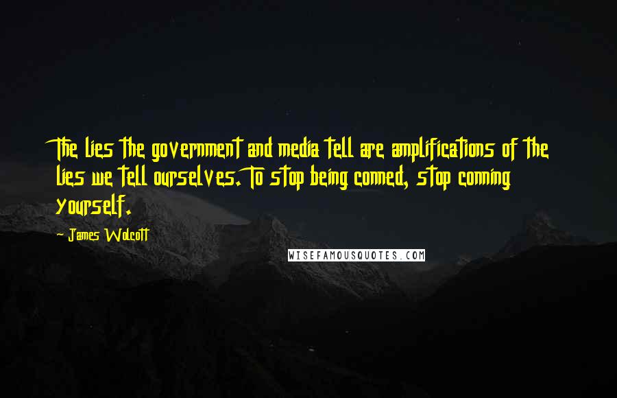 James Wolcott Quotes: The lies the government and media tell are amplifications of the lies we tell ourselves. To stop being conned, stop conning yourself.