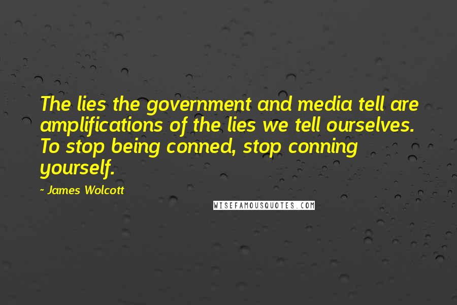 James Wolcott Quotes: The lies the government and media tell are amplifications of the lies we tell ourselves. To stop being conned, stop conning yourself.