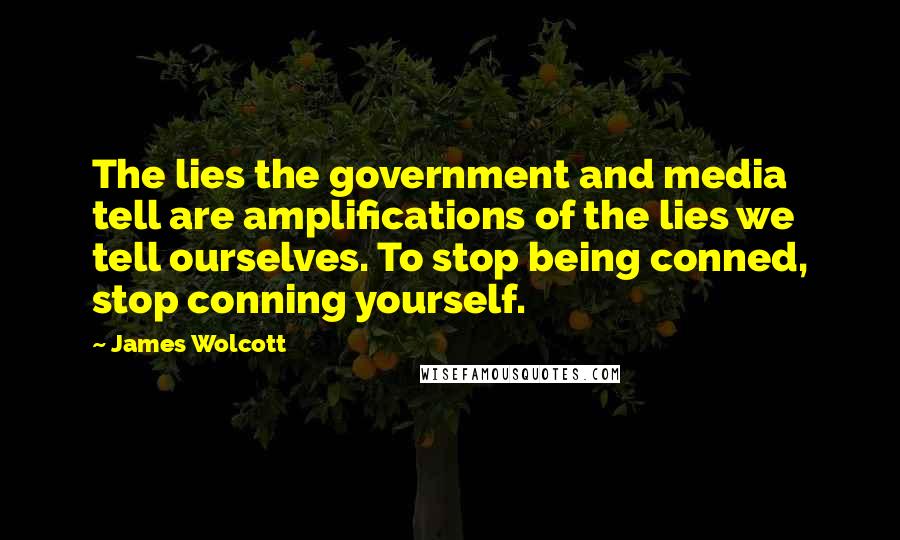 James Wolcott Quotes: The lies the government and media tell are amplifications of the lies we tell ourselves. To stop being conned, stop conning yourself.