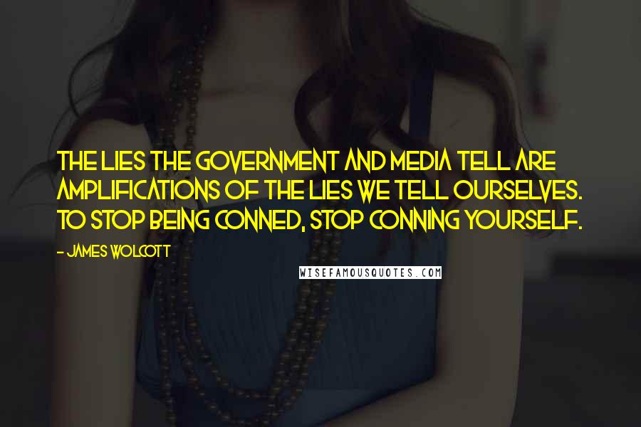 James Wolcott Quotes: The lies the government and media tell are amplifications of the lies we tell ourselves. To stop being conned, stop conning yourself.