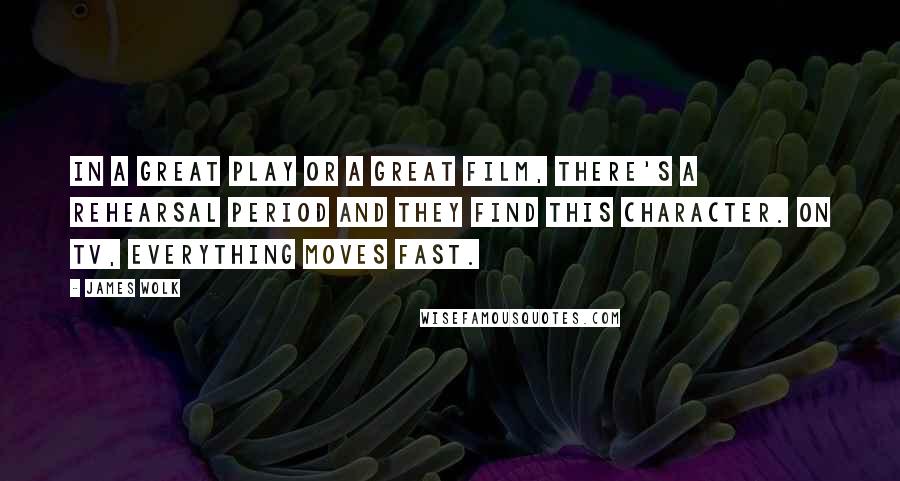 James Wolk Quotes: In a great play or a great film, there's a rehearsal period and they find this character. On TV, everything moves fast.