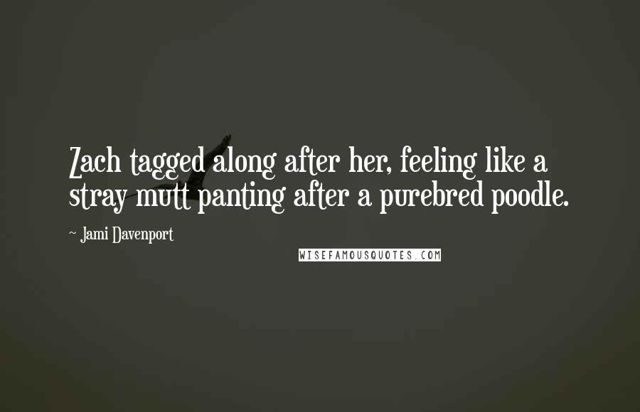 Jami Davenport Quotes: Zach tagged along after her, feeling like a stray mutt panting after a purebred poodle.