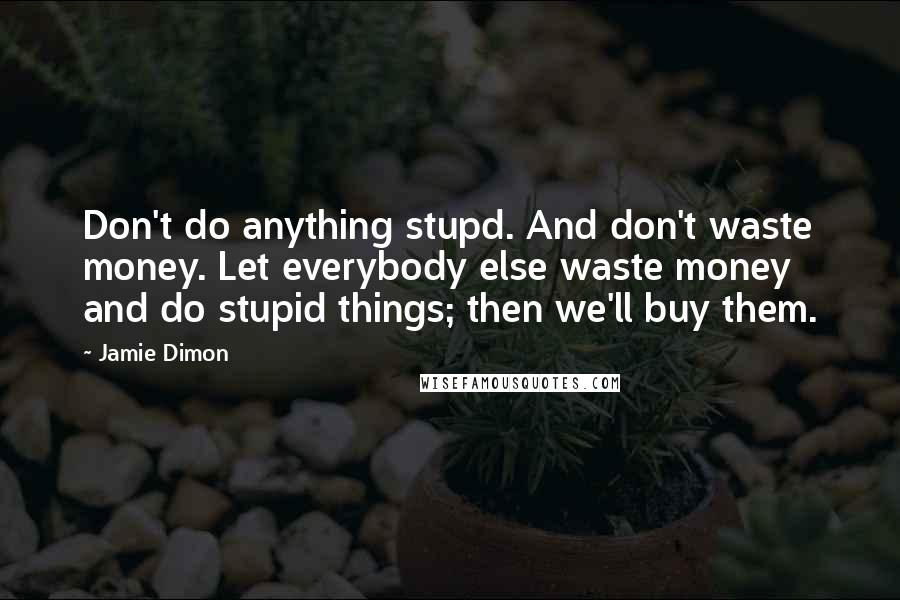 Jamie Dimon Quotes: Don't do anything stupd. And don't waste money. Let everybody else waste money and do stupid things; then we'll buy them.