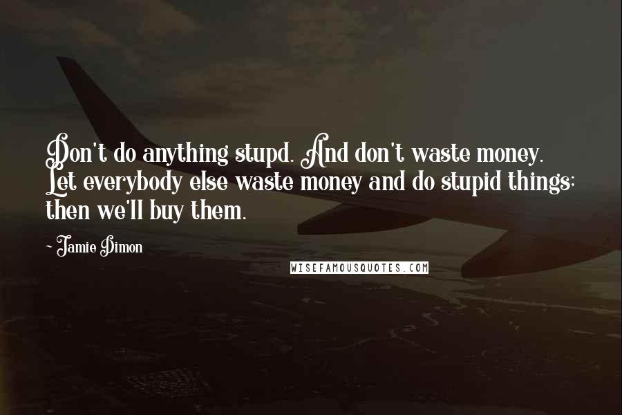 Jamie Dimon Quotes: Don't do anything stupd. And don't waste money. Let everybody else waste money and do stupid things; then we'll buy them.