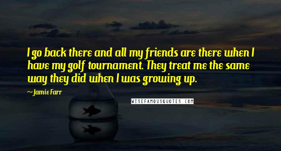 Jamie Farr Quotes: I go back there and all my friends are there when I have my golf tournament. They treat me the same way they did when I was growing up.