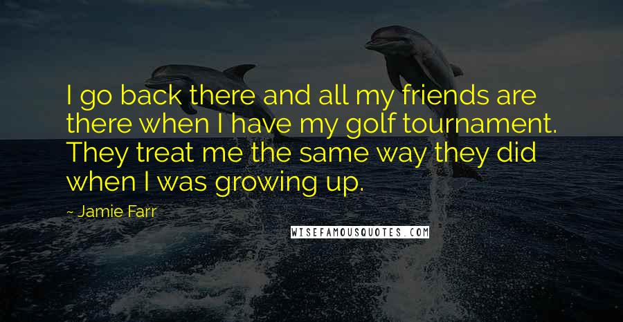 Jamie Farr Quotes: I go back there and all my friends are there when I have my golf tournament. They treat me the same way they did when I was growing up.