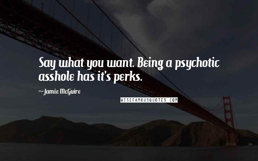 Jamie McGuire Quotes: Say what you want. Being a psychotic asshole has it's perks.