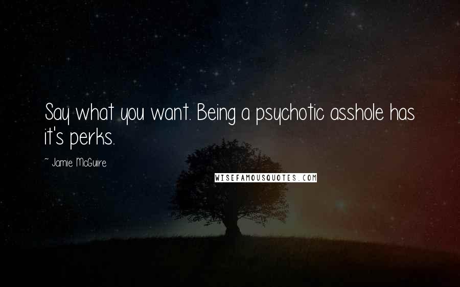 Jamie McGuire Quotes: Say what you want. Being a psychotic asshole has it's perks.