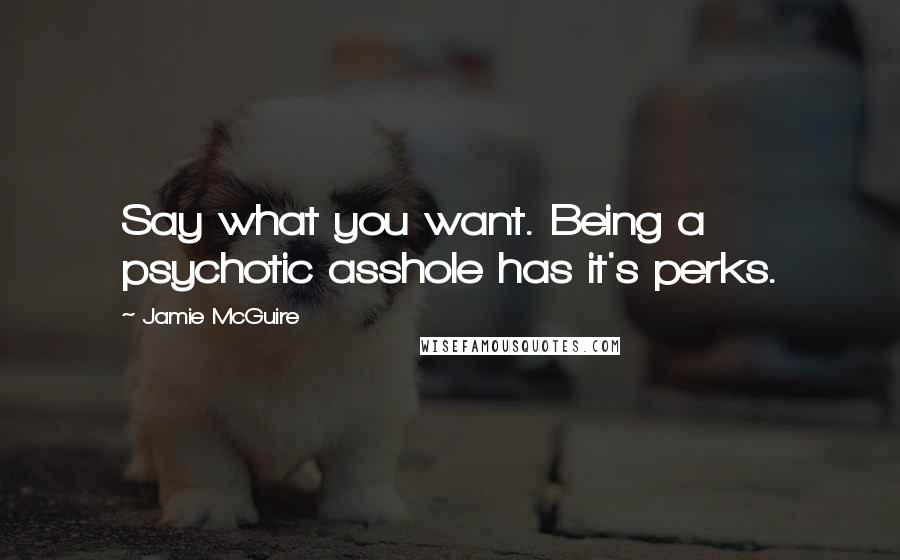 Jamie McGuire Quotes: Say what you want. Being a psychotic asshole has it's perks.