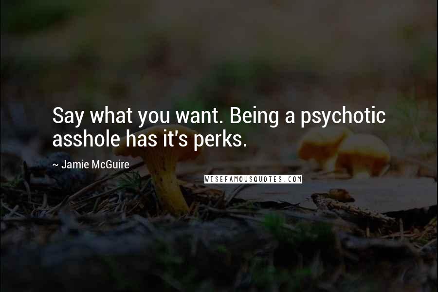 Jamie McGuire Quotes: Say what you want. Being a psychotic asshole has it's perks.