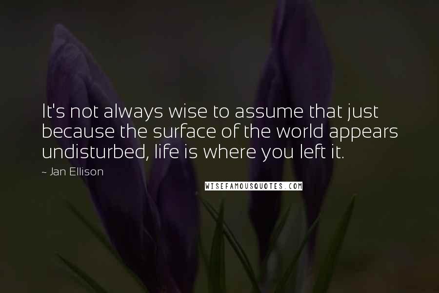 Jan Ellison Quotes: It's not always wise to assume that just because the surface of the world appears undisturbed, life is where you left it.