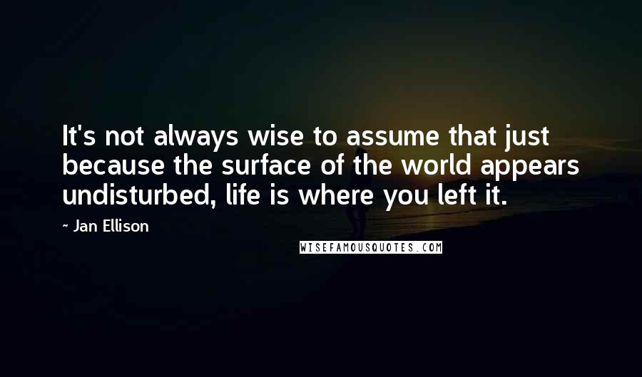 Jan Ellison Quotes: It's not always wise to assume that just because the surface of the world appears undisturbed, life is where you left it.