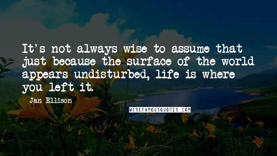 Jan Ellison Quotes: It's not always wise to assume that just because the surface of the world appears undisturbed, life is where you left it.