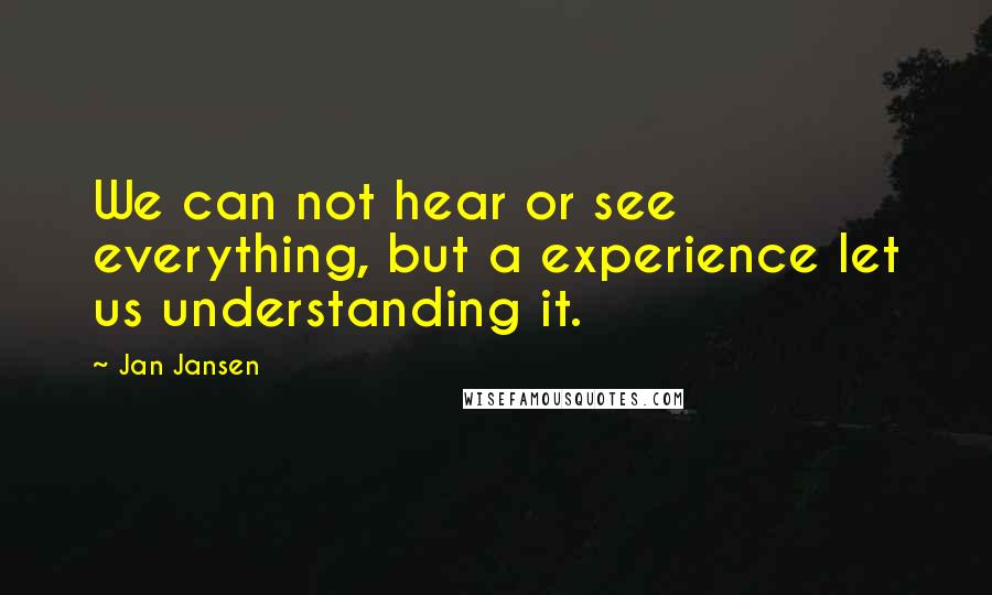 Jan Jansen Quotes: We can not hear or see everything, but a experience let us understanding it.