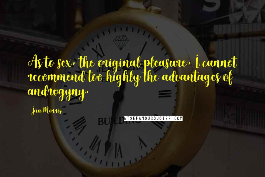 Jan Morris Quotes: As to sex, the original pleasure, I cannot recommend too highly the advantages of androgyny.