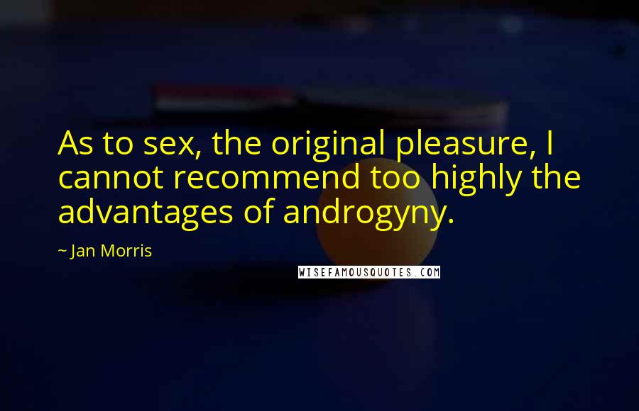 Jan Morris Quotes: As to sex, the original pleasure, I cannot recommend too highly the advantages of androgyny.