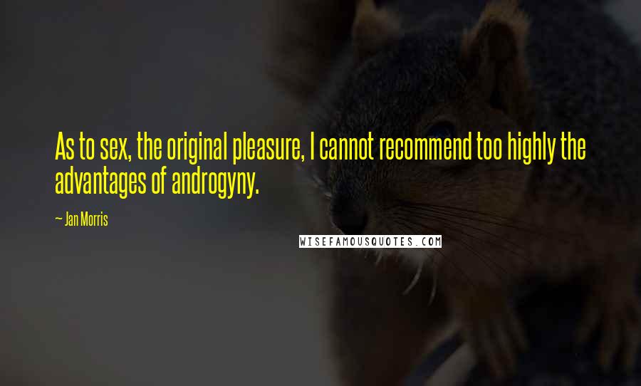 Jan Morris Quotes: As to sex, the original pleasure, I cannot recommend too highly the advantages of androgyny.