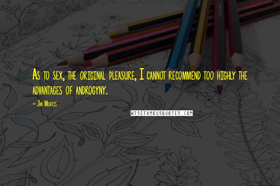 Jan Morris Quotes: As to sex, the original pleasure, I cannot recommend too highly the advantages of androgyny.