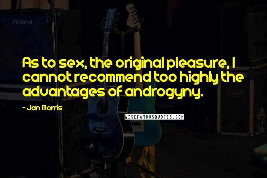 Jan Morris Quotes: As to sex, the original pleasure, I cannot recommend too highly the advantages of androgyny.