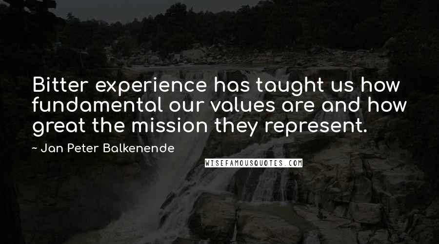 Jan Peter Balkenende Quotes: Bitter experience has taught us how fundamental our values are and how great the mission they represent.