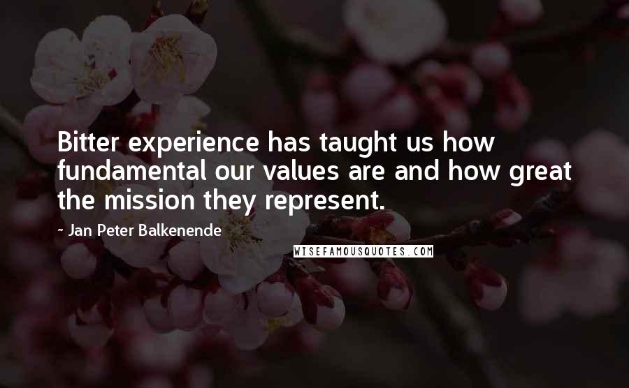 Jan Peter Balkenende Quotes: Bitter experience has taught us how fundamental our values are and how great the mission they represent.