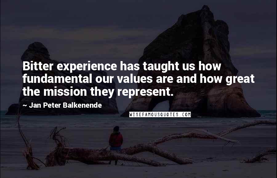 Jan Peter Balkenende Quotes: Bitter experience has taught us how fundamental our values are and how great the mission they represent.