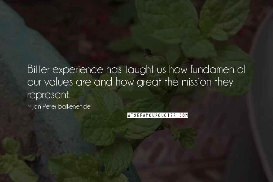 Jan Peter Balkenende Quotes: Bitter experience has taught us how fundamental our values are and how great the mission they represent.