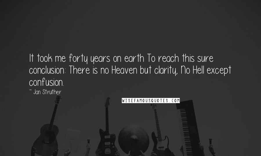 Jan Struther Quotes: It took me forty years on earth To reach this sure conclusion: There is no Heaven but clarity, No Hell except confusion.