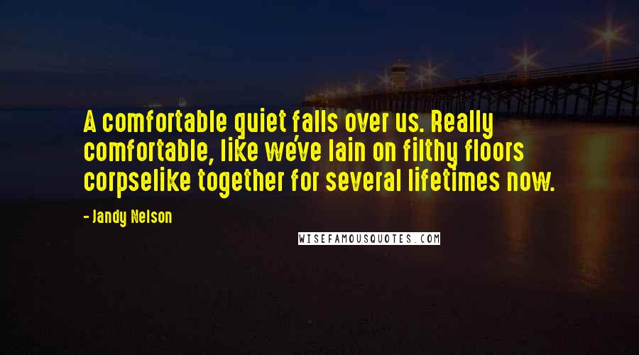 Jandy Nelson Quotes: A comfortable quiet falls over us. Really comfortable, like we've lain on filthy floors corpselike together for several lifetimes now.