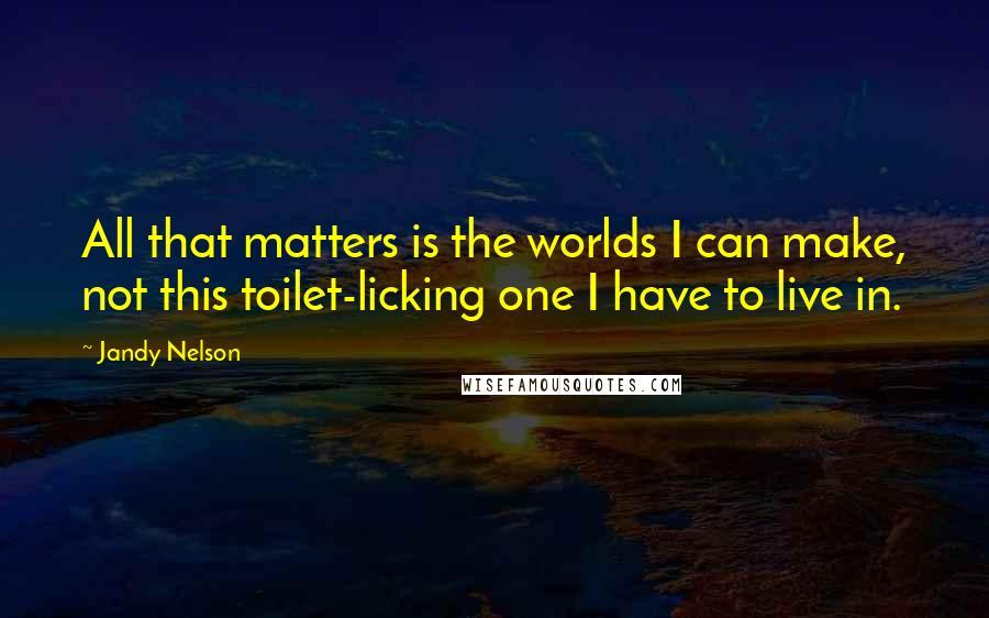 Jandy Nelson Quotes: All that matters is the worlds I can make, not this toilet-licking one I have to live in.