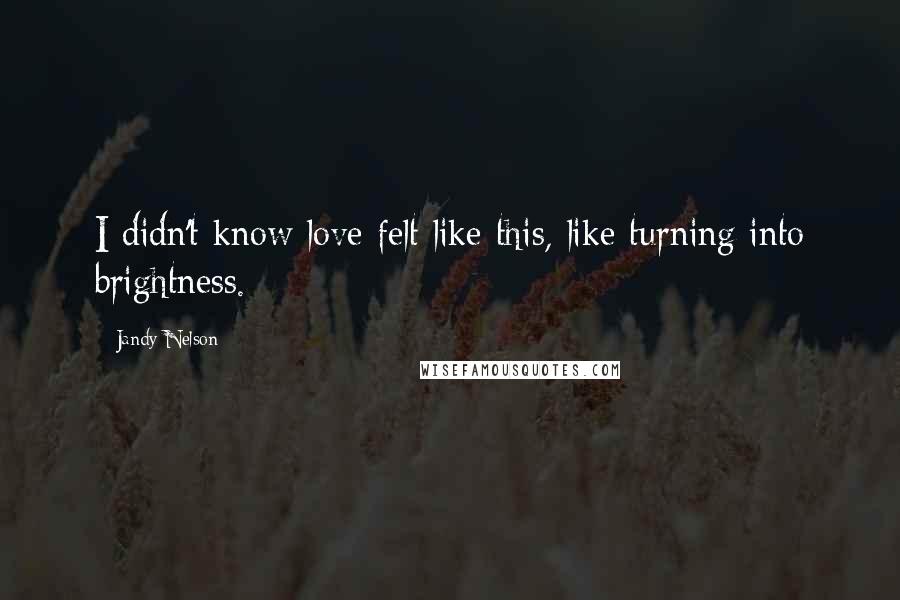 Jandy Nelson Quotes: I didn't know love felt like this, like turning into brightness.