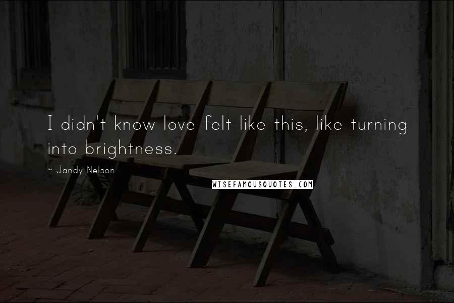 Jandy Nelson Quotes: I didn't know love felt like this, like turning into brightness.