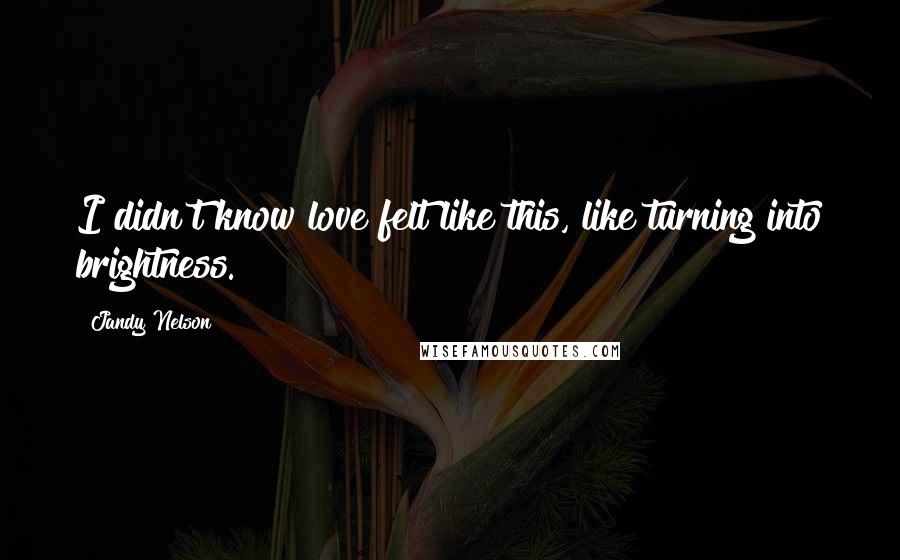 Jandy Nelson Quotes: I didn't know love felt like this, like turning into brightness.