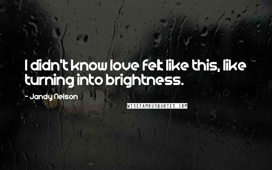 Jandy Nelson Quotes: I didn't know love felt like this, like turning into brightness.