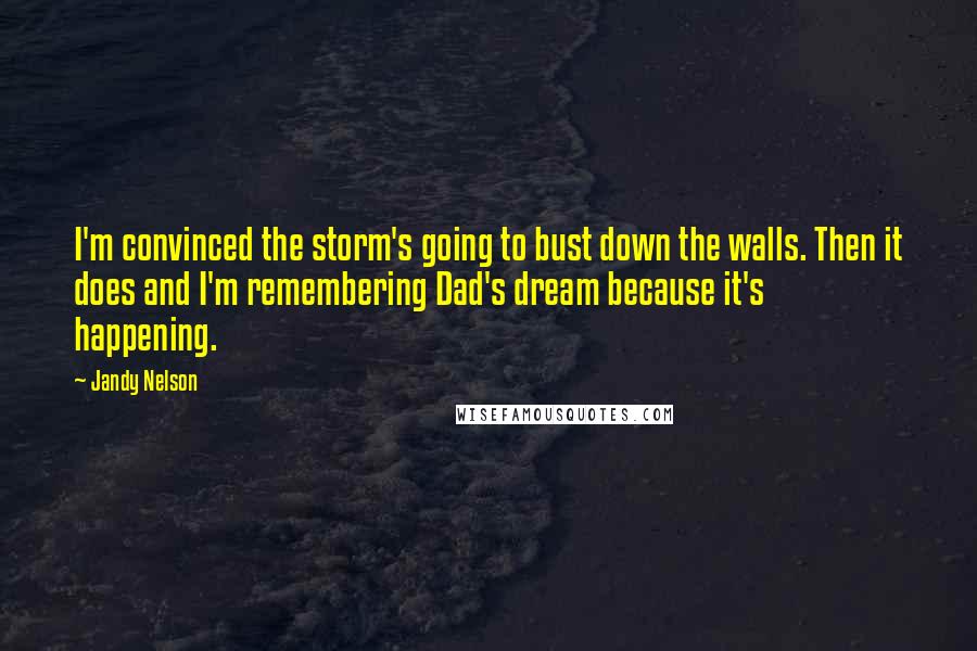 Jandy Nelson Quotes: I'm convinced the storm's going to bust down the walls. Then it does and I'm remembering Dad's dream because it's happening.