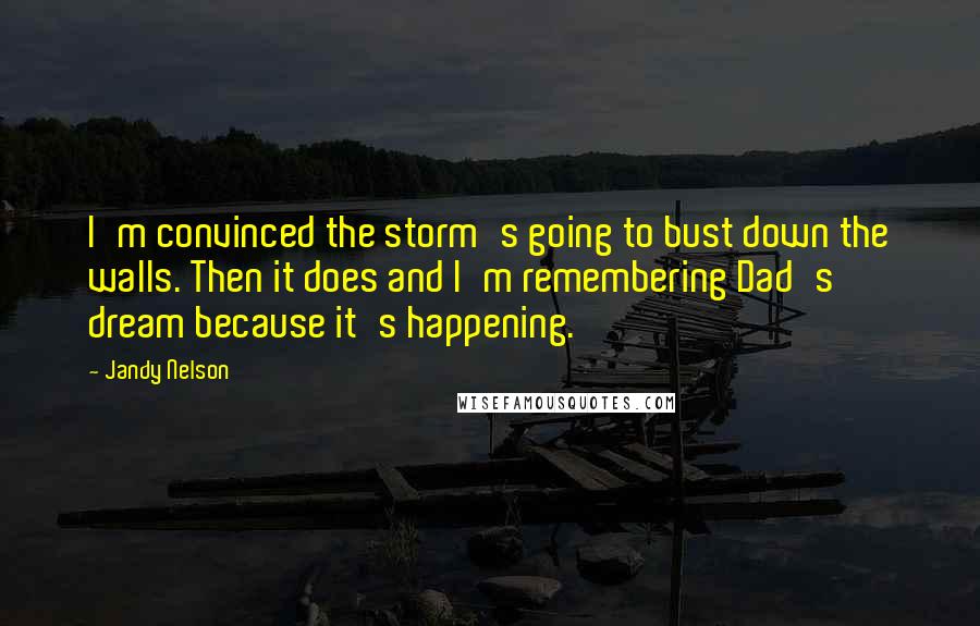 Jandy Nelson Quotes: I'm convinced the storm's going to bust down the walls. Then it does and I'm remembering Dad's dream because it's happening.
