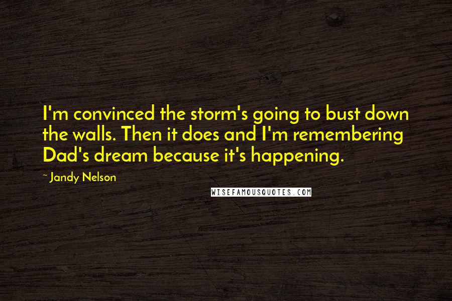 Jandy Nelson Quotes: I'm convinced the storm's going to bust down the walls. Then it does and I'm remembering Dad's dream because it's happening.