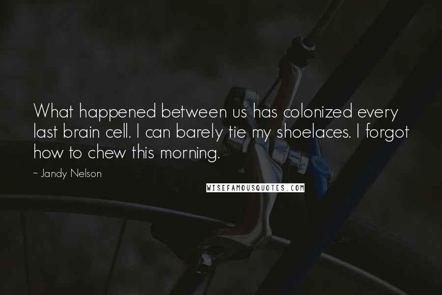 Jandy Nelson Quotes: What happened between us has colonized every last brain cell. I can barely tie my shoelaces. I forgot how to chew this morning.