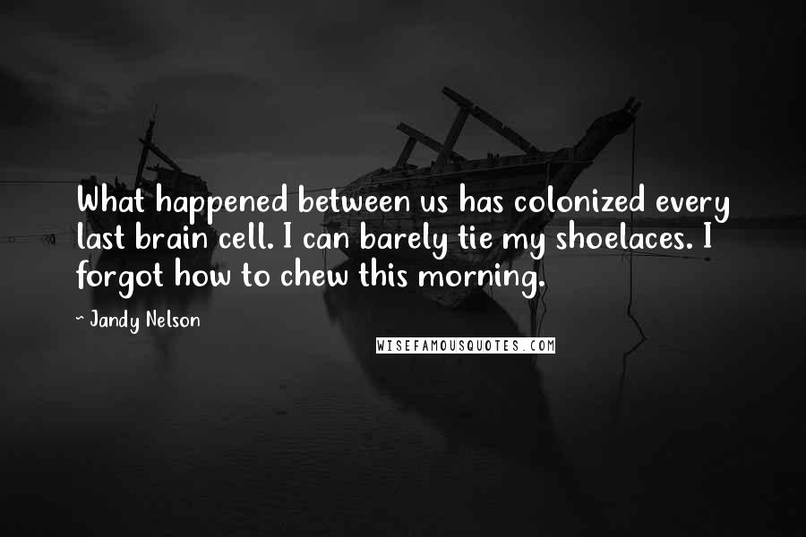 Jandy Nelson Quotes: What happened between us has colonized every last brain cell. I can barely tie my shoelaces. I forgot how to chew this morning.