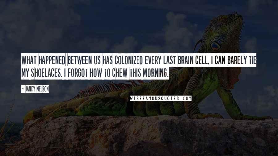 Jandy Nelson Quotes: What happened between us has colonized every last brain cell. I can barely tie my shoelaces. I forgot how to chew this morning.