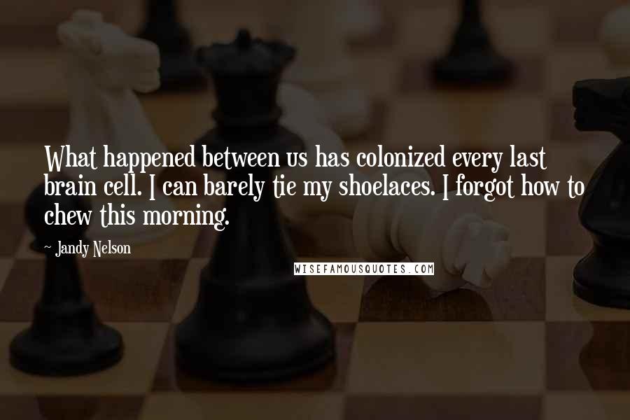 Jandy Nelson Quotes: What happened between us has colonized every last brain cell. I can barely tie my shoelaces. I forgot how to chew this morning.
