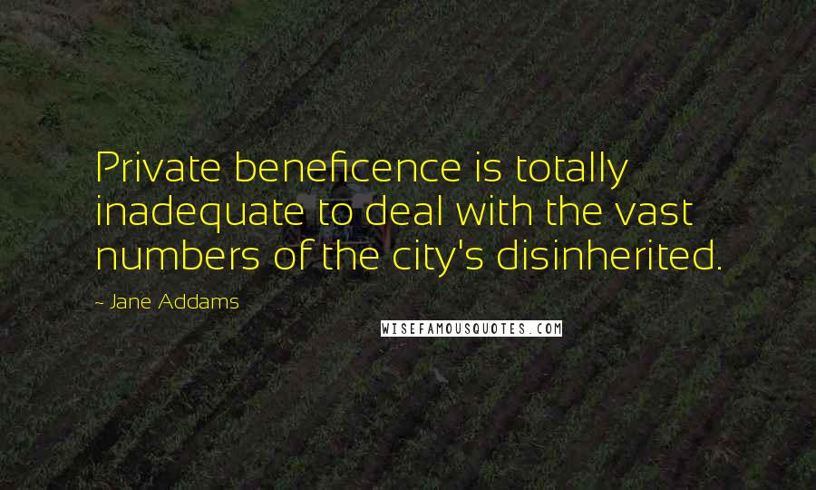 Jane Addams Quotes: Private beneficence is totally inadequate to deal with the vast numbers of the city's disinherited.