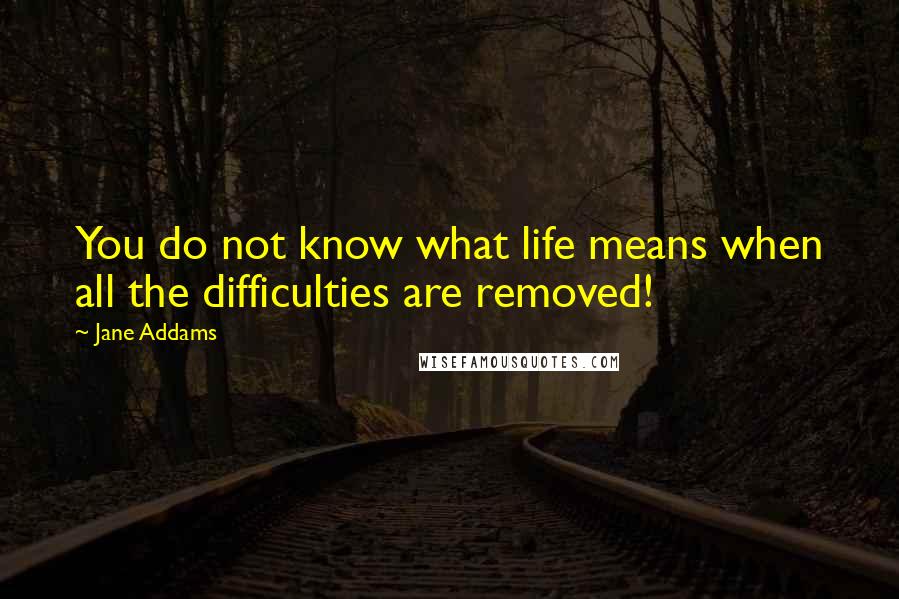 Jane Addams Quotes: You do not know what life means when all the difficulties are removed!