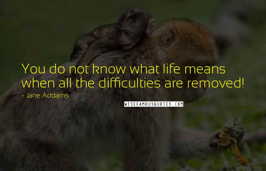 Jane Addams Quotes: You do not know what life means when all the difficulties are removed!